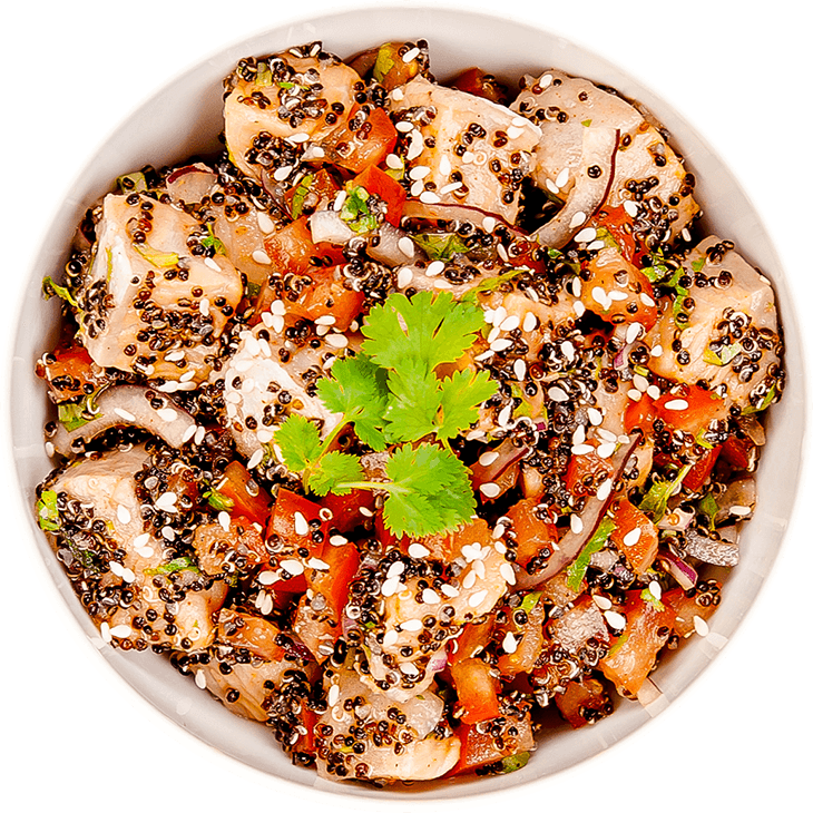 Ceviche (salată de pește crud) cu quinoa