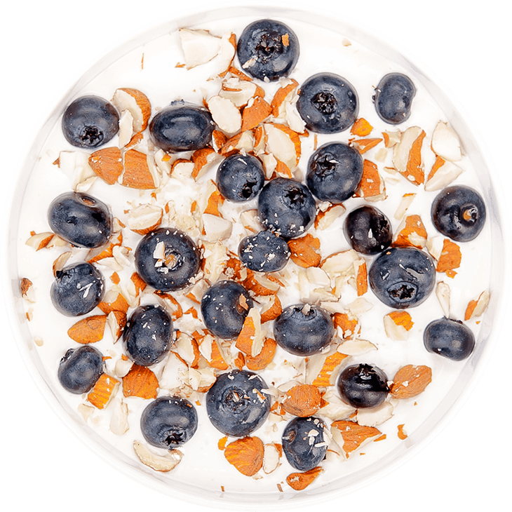 Soja-Joghurt mit Mandeln und Heidelbeeren