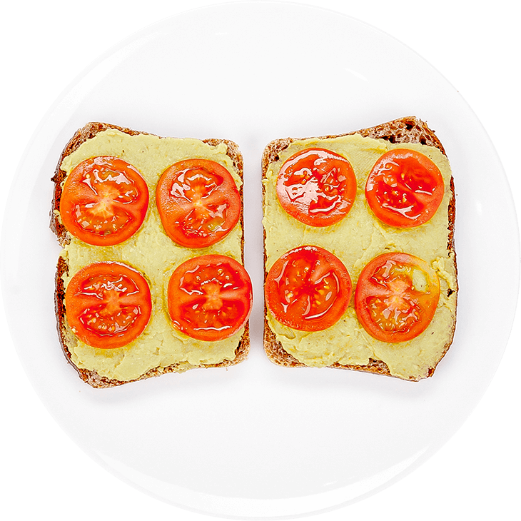 Sandwiches mit Avocado- und Erbsenpaste und Tomaten