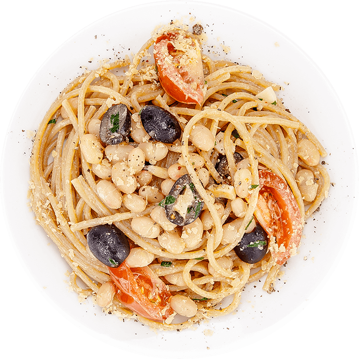Макарони з квасолею, оливками і помідорами чері