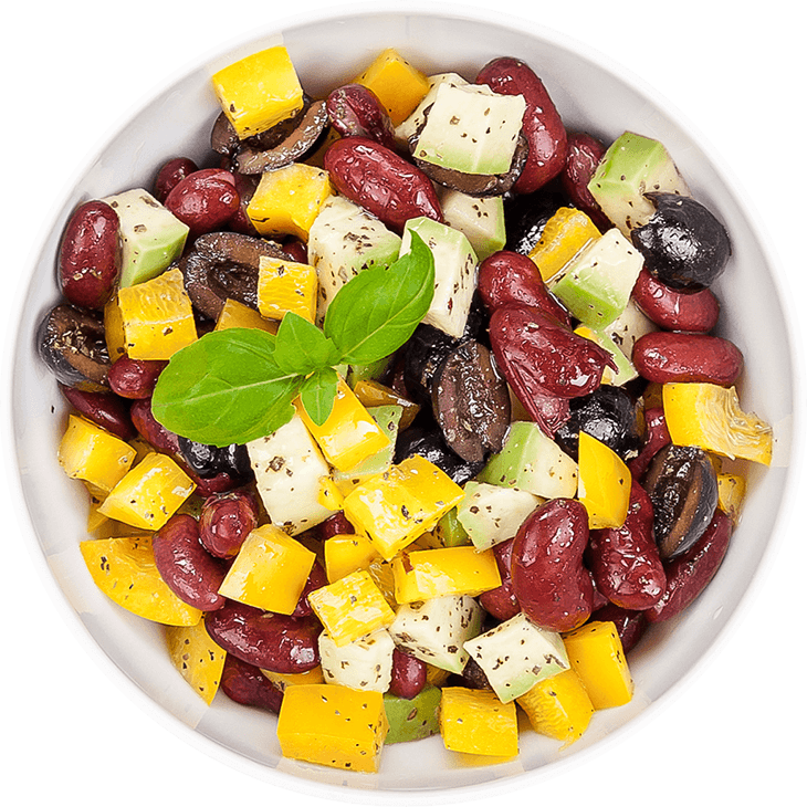 Avokadolu, biberli ve fasulyeli sebze salatası
