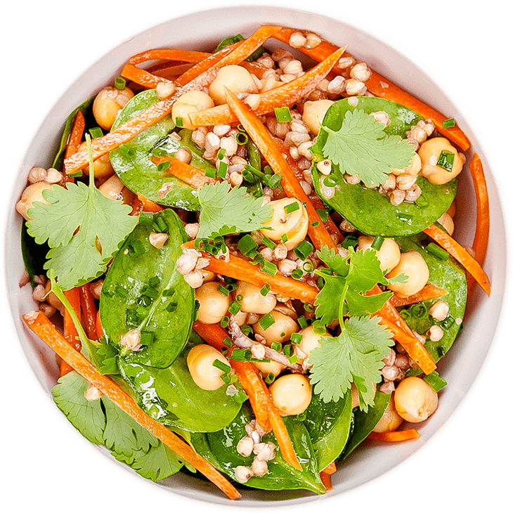 Salat mit Buchweizen, Kichererbsen und Karotte
