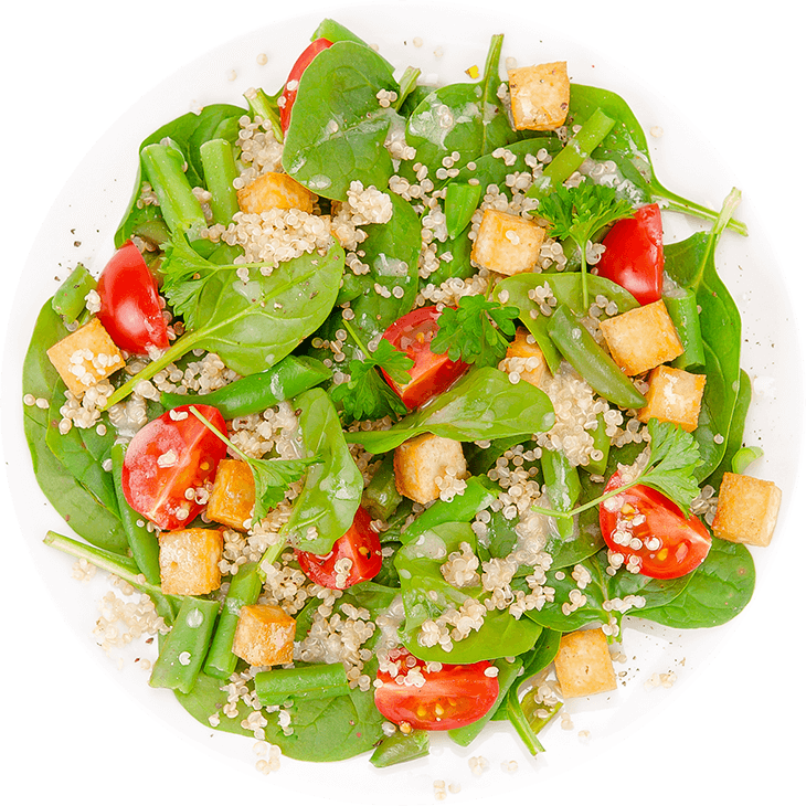 Kinoalı, tofulu ve yeşil fasulyeli salata