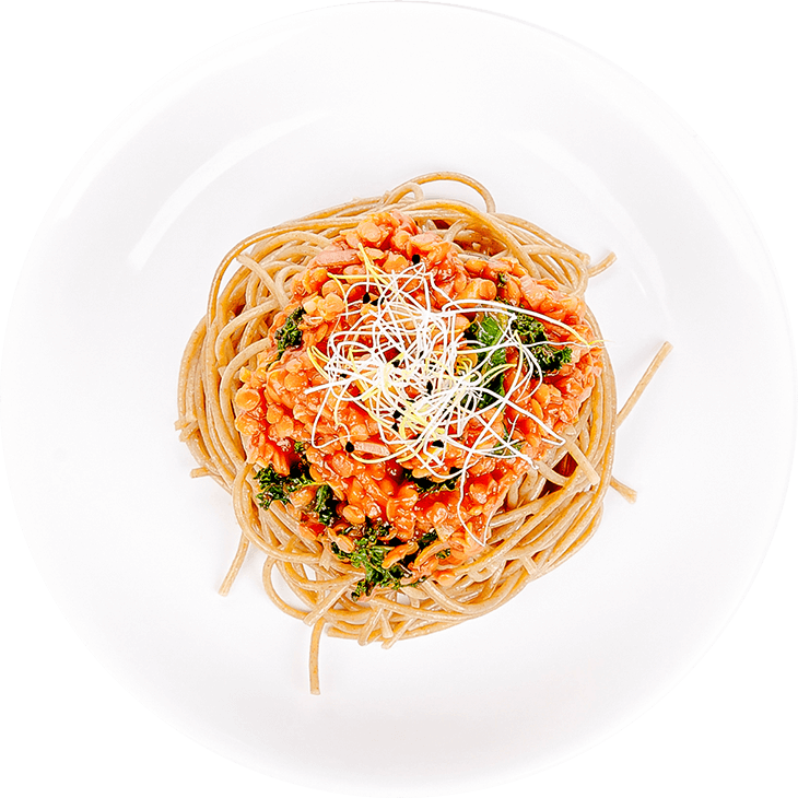 Спагеті з сочевицею та кале