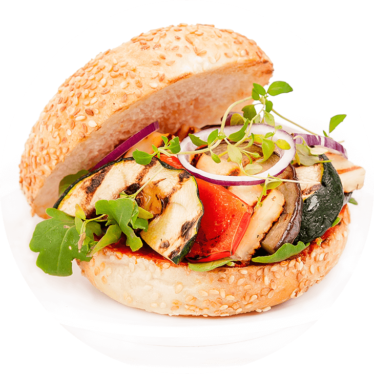 Sandwich with halloumi cheese, courgette, aubergine and pepper