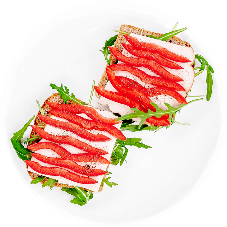 Sandwich with ham, pepper and rocket
