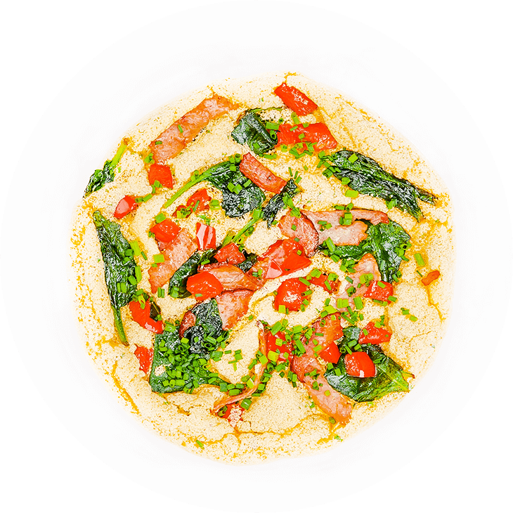 Jambonlu, ıspanaklı ve biberli omlet