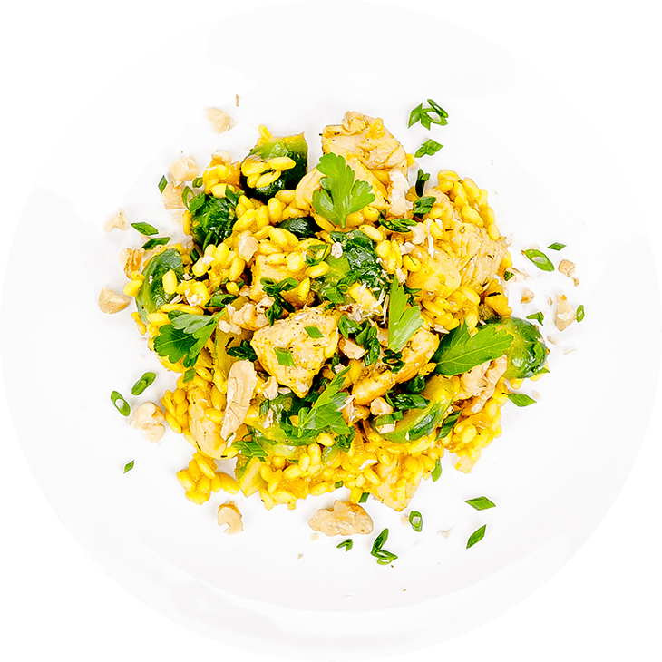 Tavuklu ve brüksel lahanalı risotto
