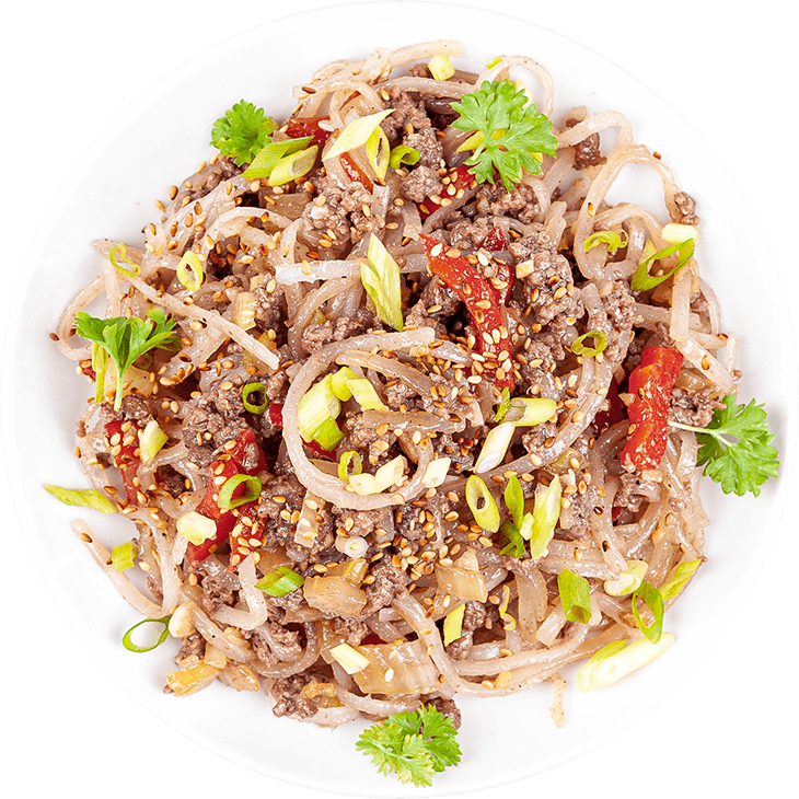 Rice noodles with beef and vegetables