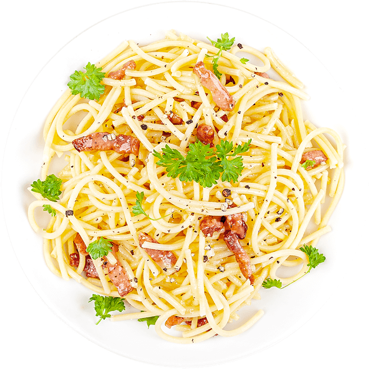 Spaghetti (carbonara) with bacon, egg and cheese