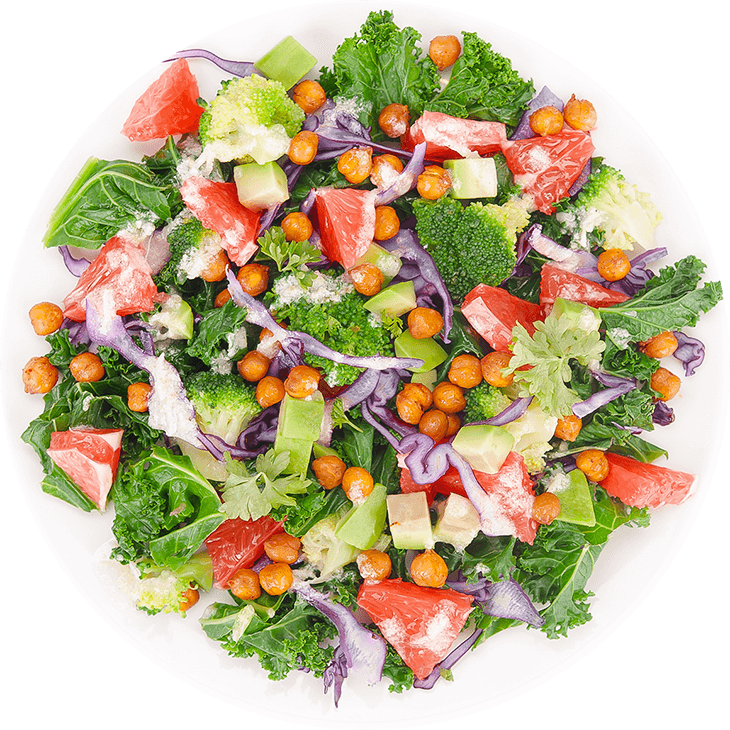 Saláta csicseriborsóval, kellel, brokkolival és grapefruittal