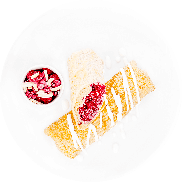 Pfannkuchen mit Himbeeren und Erdnussbutter